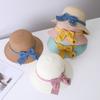 Beautiful Straw Hats for Children Small Sun Hat with Bowknot Ribbon Shoulder Bag Spring Summer Sun Protection Hat