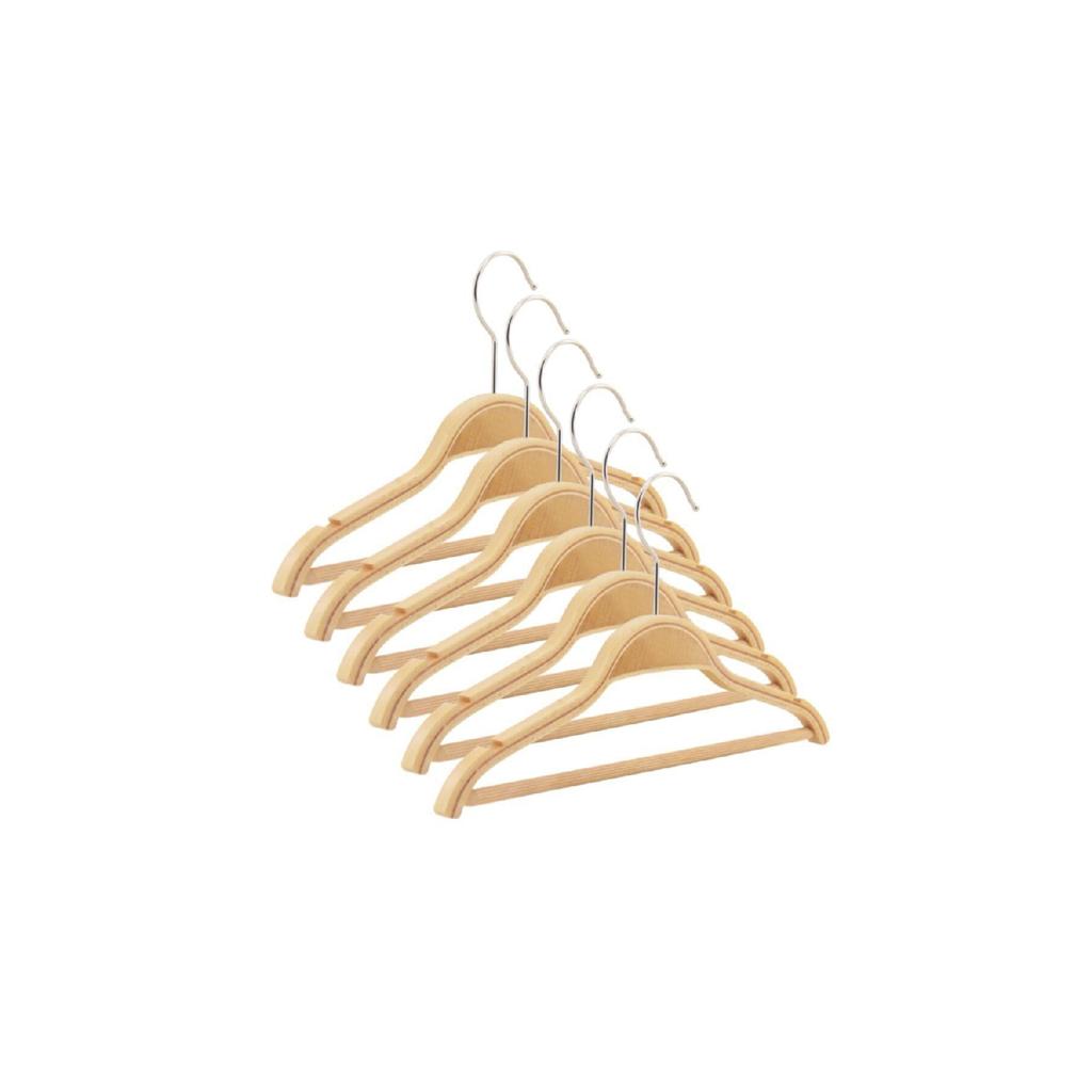 Деревянная вешалка для одежды для детей 3-7 лет, натуральный цвет, 6 шт.