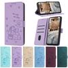 Leather Embossed 3D Cat Animal Print Phone Wallet Case Book Stand For iPhone 16 15 Pro Samsung S25 S24 Xiaomi Redmi 14C Magnetic Card Slot Flip Cover