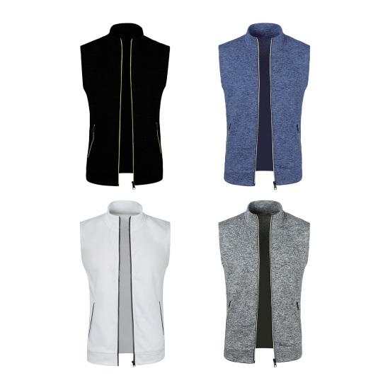 Мужской жилет, пальто с воротником-стойкой, без рукавов, застежка-молния, жилет с карманами, однотонный приталенный пиджак