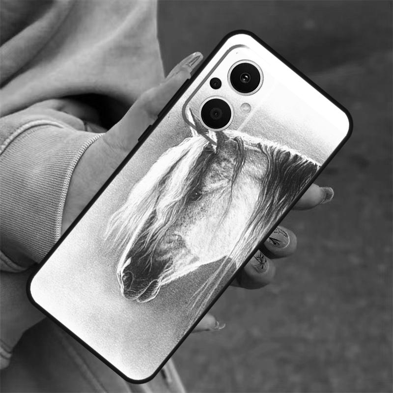 Чехол-скетч с лошадью для OPPO Reno 14 10 11 12 13 Pro 11F 12F 13F 14F 7 8 Lite OPPO Find X9 X8 X5 Pro
