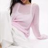 Hollow Knitted Shirt Spring/Summer Women's Perspective Thin Large Round Neck Trumpet Sleeve Knitted T-shirt