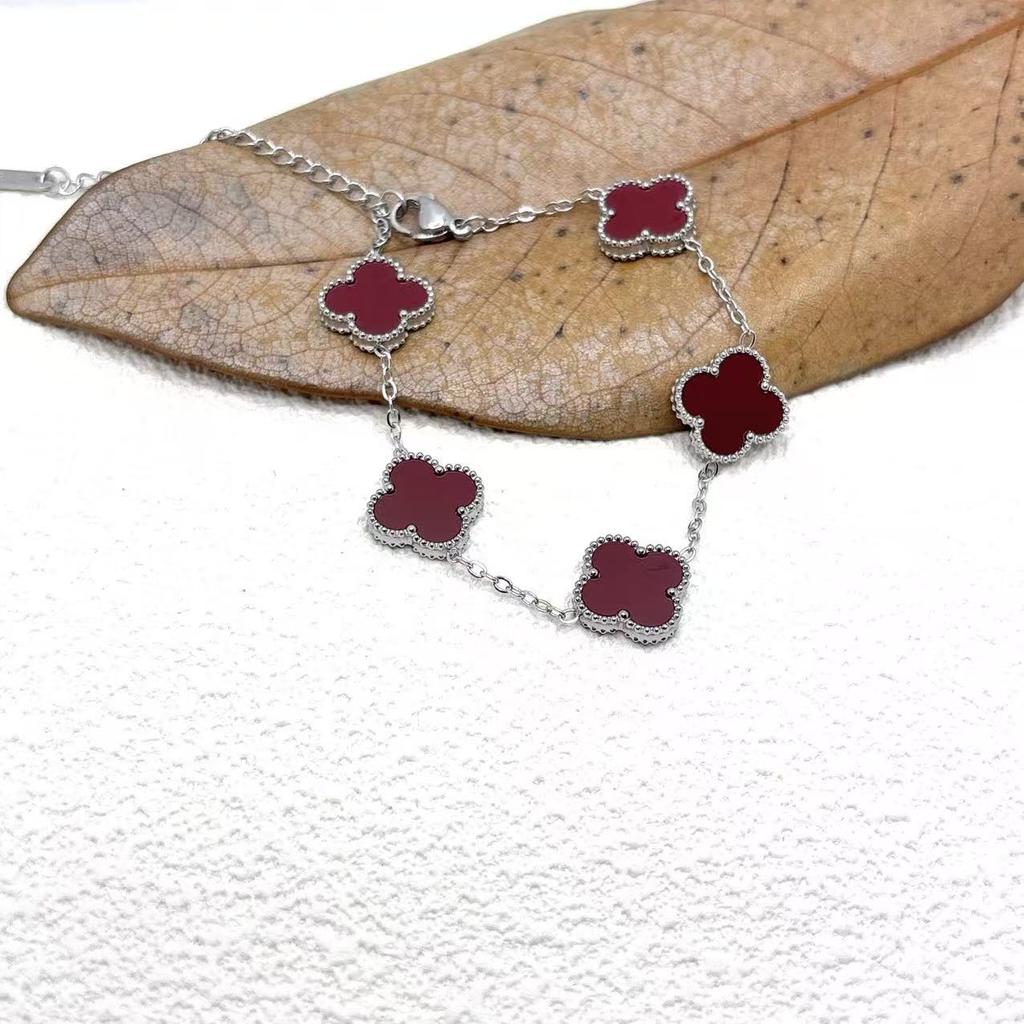 15Mm Four-Leaf Clover Five Flowers Bracelet High-Grade Titanium Steel Bracelet Fashionable Versatile Lucky Four-Leaf Clover Jewellery