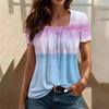 Женский повседневный плиссированный топ с короткими рукавами с квадратным вырезом и короткими рукавами с градиентным принтом