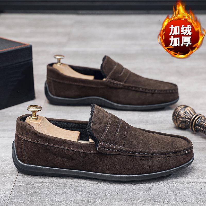 Зимние туфли Doudou плюс хлопок теплые мужские туфли мужские повседневные туфли ленивые туфли лоферы туфли-перчатки на одной педали мужские