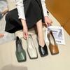 2025 Flat Shoes Women Square Toe Simple Shallow Mouth Temperament Leather Spring Square Head Fashion Single Shoes