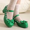 Мода Размер 34-48 Женские Туфли на Среднем Каблуке Лолита Лакированная Кожа Милый Бант Мэри Джейн Насосы Невеста Свадьба Косплей Вечеринка Красный Розовый Черный Зеленый