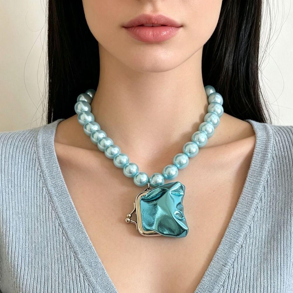 Imitation Pearl Pearl Pendant Necklace Colorful Party Jewelry New Design Mini Bag Necklace