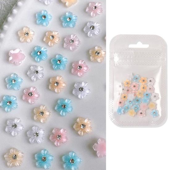 30Pcs/Pack Flower Lovely Charms Colored Shiny Rhinestones Nail Resin Craft DIY Nail Art Accessories 3D