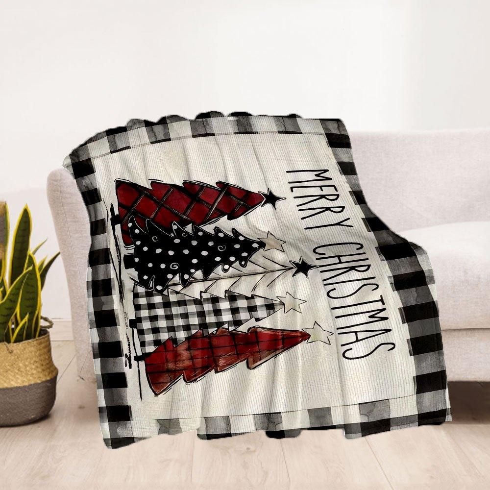 Christmas Tree Buffalo Plaid Flag - Merry Christmas DecorationsBlanket Flannel Throw Blanket for Sofa, Bed, Travel, Camping, Office, Couch,