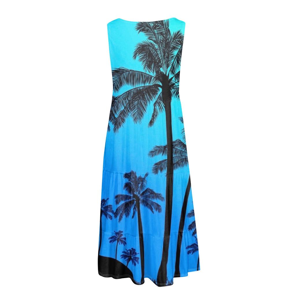 Women's Summer Fashion Sleeveless Printed Loose Splicing Casual Beach Dress
