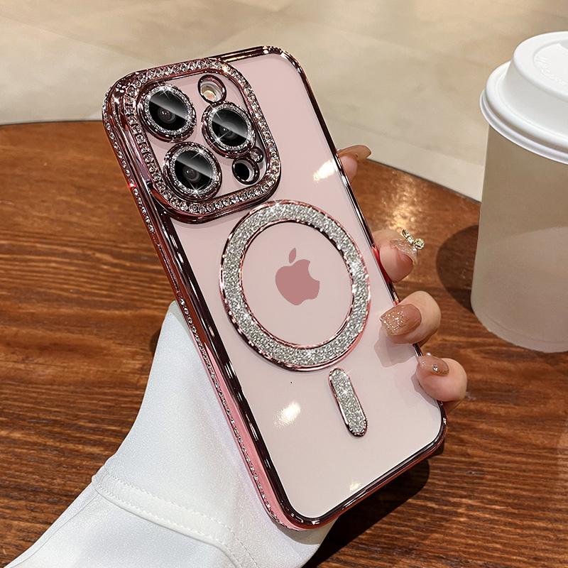 Прозрачный чехол с хрустальным алмазным покрытием для iPhone 15 Pro Max 14 Plus 12 13 Pro Max Magsafe, магнитный чехол для беспроводной зарядки для iPhone 15 Plus 14 Pro