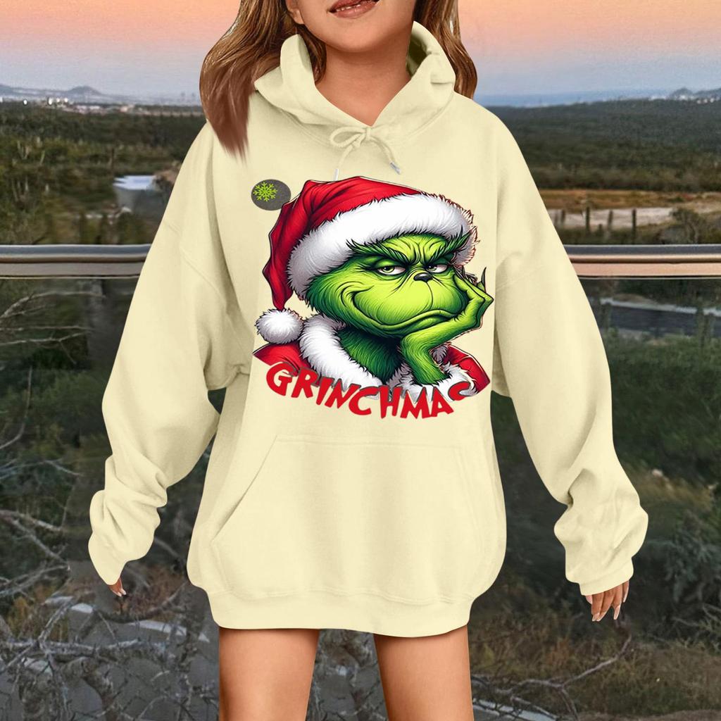 Children's Fashionable Casual Long-sleeved Loose Christmas Print Pullover Hooded Sweatshirt