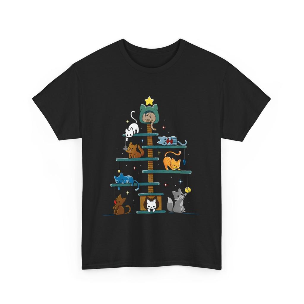 Cat T-Shirt | Christmas House Tree Cats Shirt,men&women Unisex T-shirt