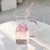 350ML Square Mug with Lids and Straws with Bow Water Cup Household Cup Female Milk Coffee Cups with Pink Handle Gift