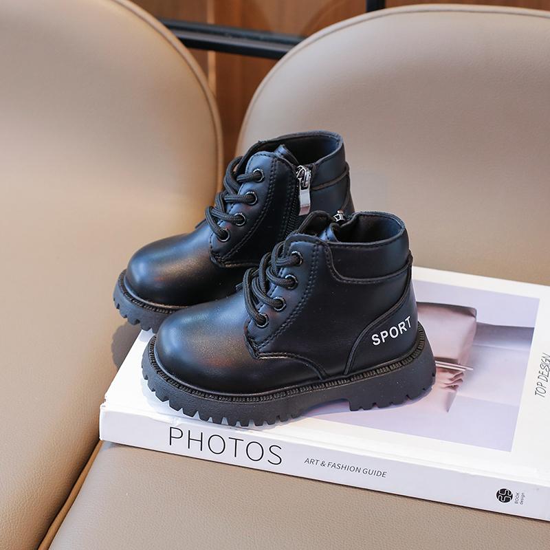Детские ботинки для мальчиков в британском стиле, черные, коричневые, короткие, нескользящие, кожаные, детские, модные, повседневные, для девочек, ботильоны