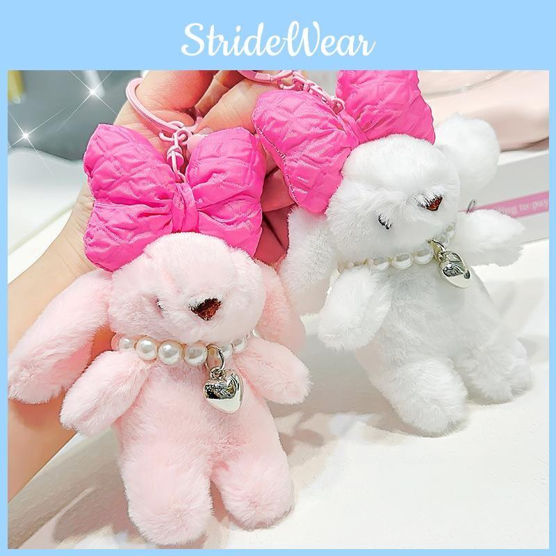 Necklace Pearl Bow Rabbit Plush Key Chain Bag Pendant Toy Doll Cute Kids Gift