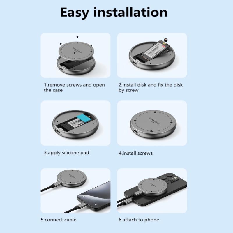 Магнитный корпус M.2 2230/2242 NVMe SSD Magsafe SSD Case USB C 3.2 Gen2 на NVMe PCI-E для iPhone 15 Pro Max ProRes MacBook