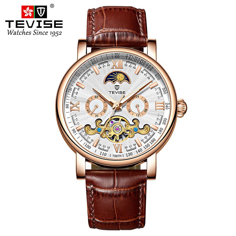 TEVISE New Temperament Thin Mechanical Watch Men's Calendar Large Dial Watch