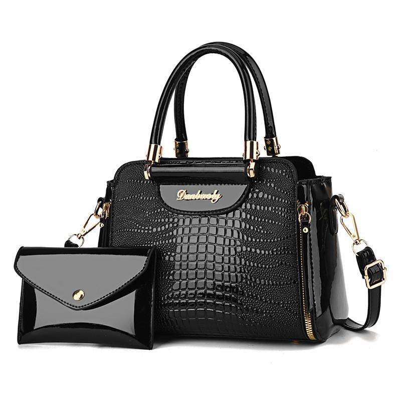 Stylish Black Crocodile Pattern Two Piece Set Mother And Baby Shoulder Bag For Women Ideal For Daily Use