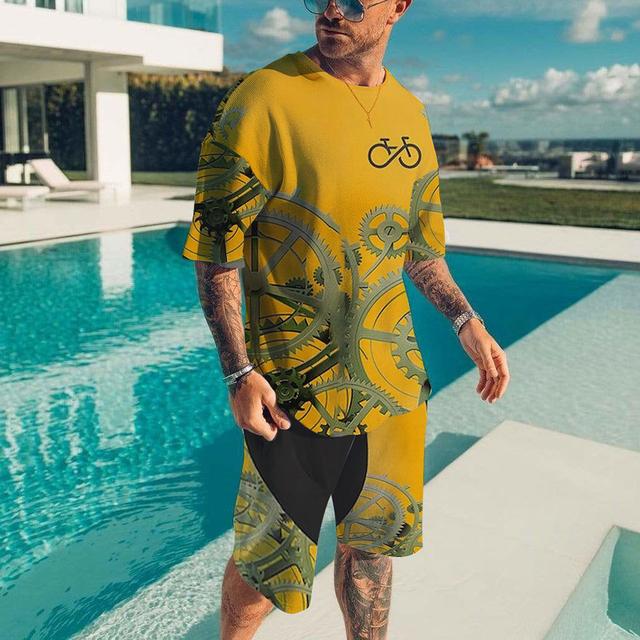 2023 летние модные свободные повседневные шорты с короткими рукавами и принтом ЭКГ, дышащие, быстросохнущие уличные простые спортивные мужские костюмы XS-6XL