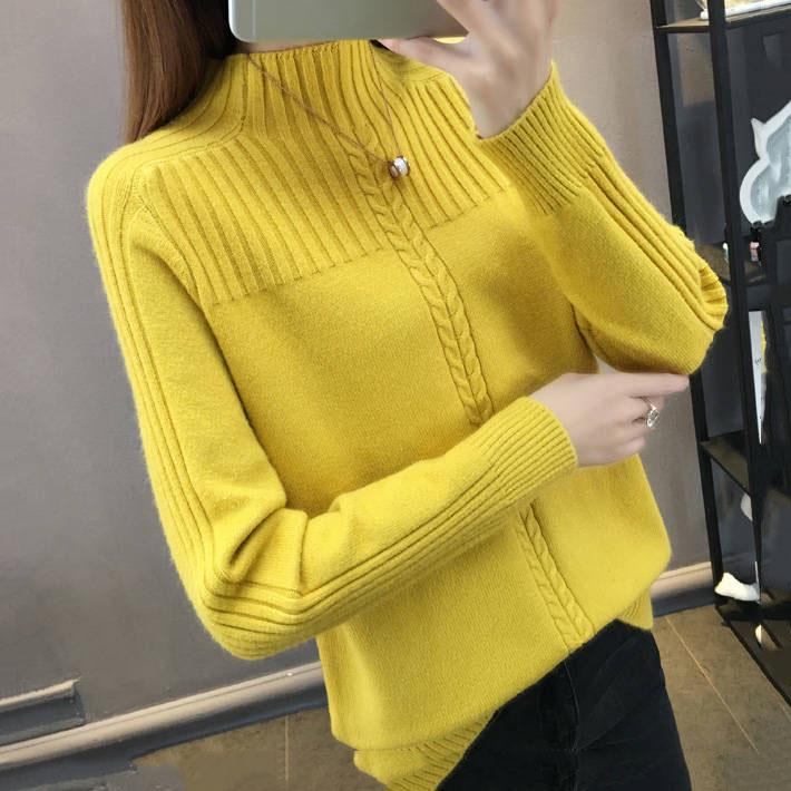 Женский элегантный вязаный свитер с длинным рукавом, полуводолазка, тонкий офисный женский повседневный свитер на пуговицах, топы