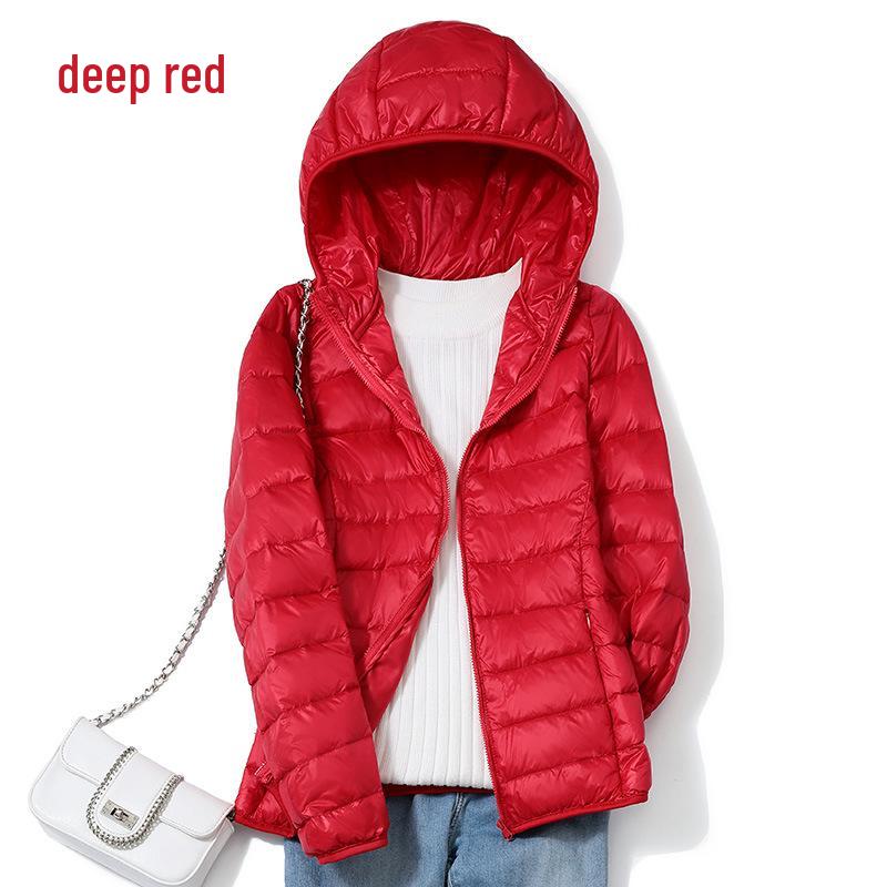 2023 Women's Lightweight Hooded Down Jacket - Slim Fit, Plus Sizes, Autumn/Winter, White Duck Down.