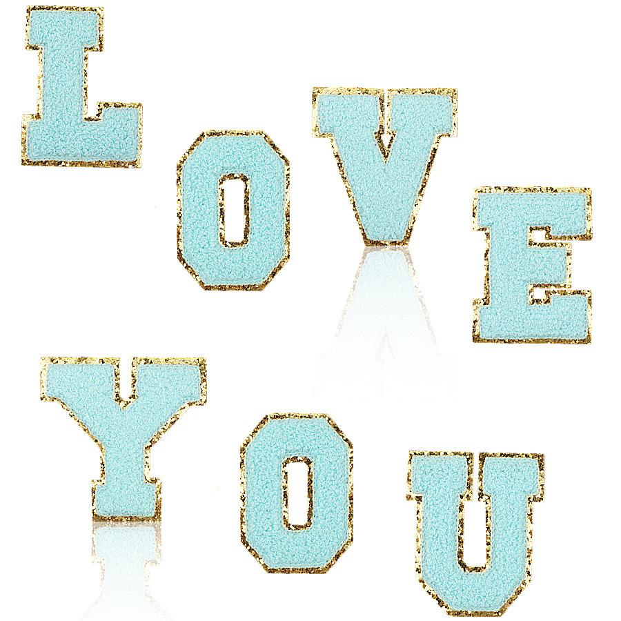 6Cm Towel Embroidery Lake Blue English Letter Embroidery Cloth Sticker Bag Decoration Patch Sticker Ironing Number Sticker