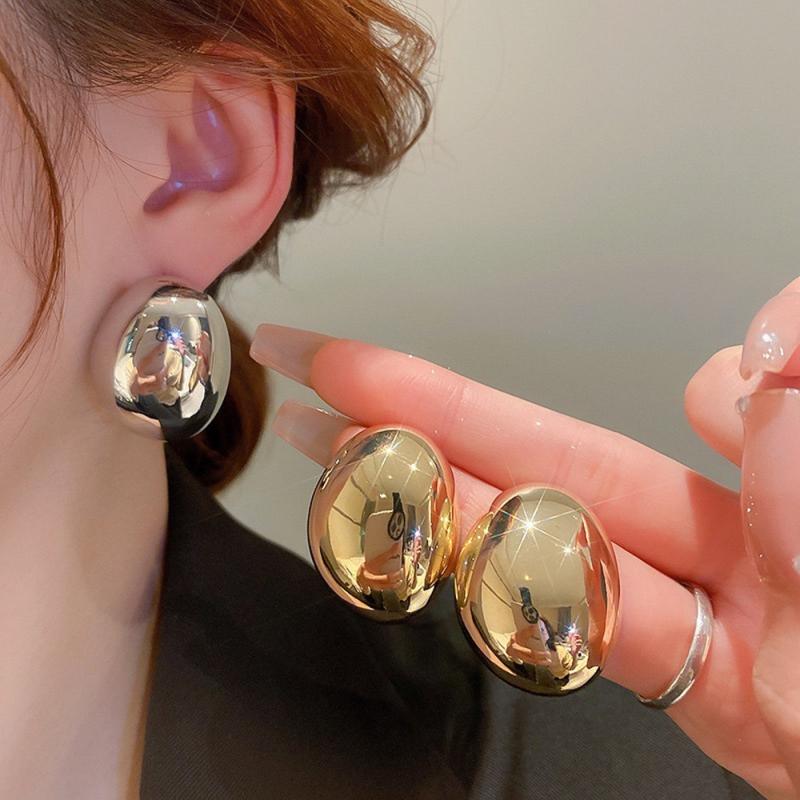 Большие овальные бобы, гладкие, золотистого цвета, круглые, металлические серьги-гвоздики, уникальные, преувеличивают геометрическую индивидуальность, женские ювелирные изделия, подарок