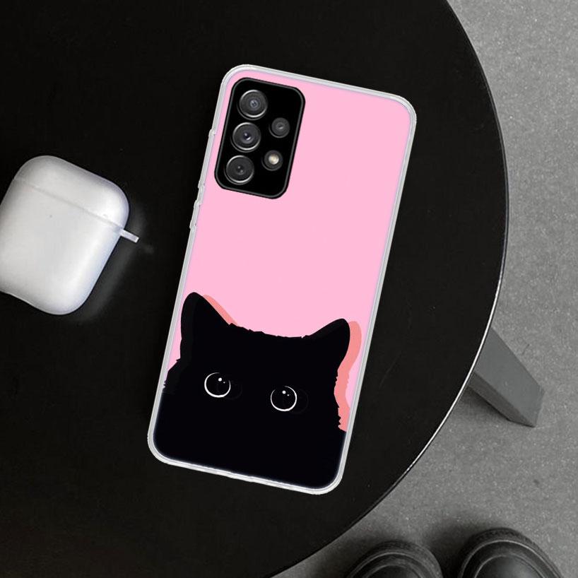 Cartoon Cute Black Cat Phone Case for Samsung Galaxy A17 A16 A26 A36 A56 A57 A37 A15 A25 A35 A55 A14 A24 A34 A54 A13 A23 A33 A53