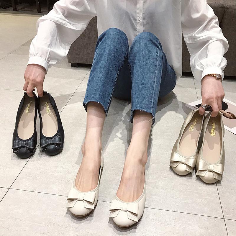 Модные женские складные мягкие балетки с круглым носком, с бабочкой, милые удобные балетки без застежек, женская искусственная кожа