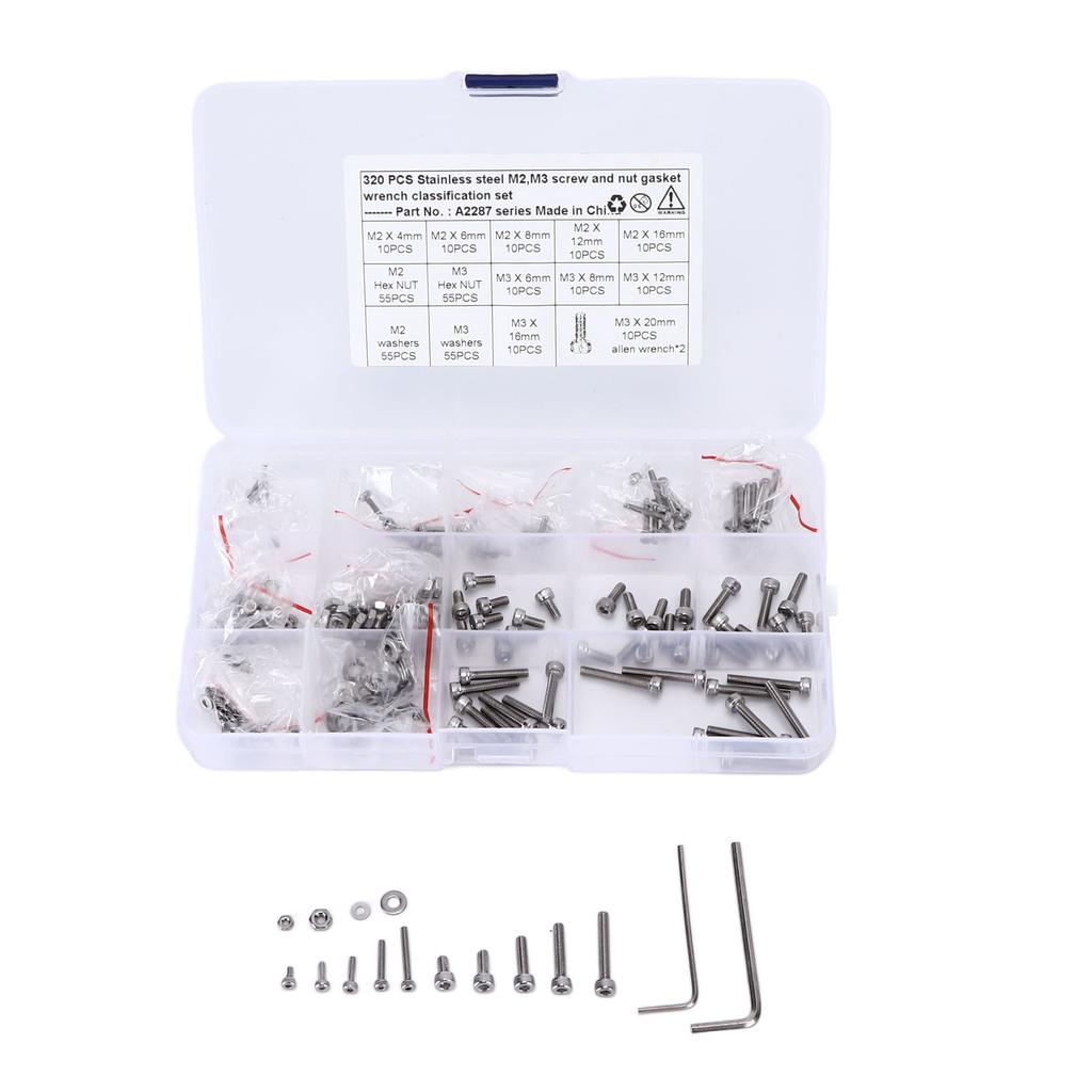 320 шт., винты, гайки, набор прокладок, набор из нержавеющей стали 304 M2 M3, шестигранные болты, комплект шайб для легковых автомобилей, грузовиков