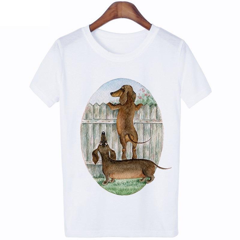 Funny Dachshund Dog Print T-Shirts For Women Short Sleeve Y2K Top Harajuku Graphic T Shirt Kawaii Clothing Oversized Casual Tee