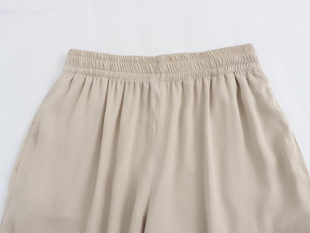 Весенние женские брюки из шелкового сатина с эластичной талией и широкими штанинами - Стильные и стройнящие