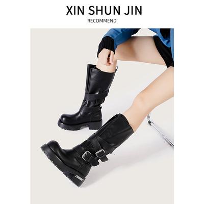 Американская ретро пряжка для ремня venom boots 2025 лето новая коллекция большой обхват голенища толстая подошва увеличивающая рост панк локомотивные ботинки