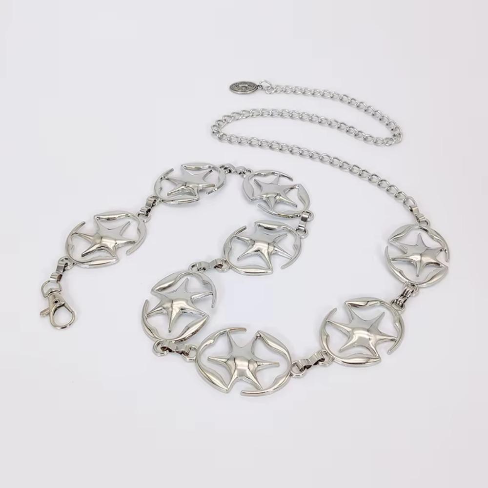 Ретро Звезда Пояс Цинковый Сплав Цинка Y2K Серебристая Поясная Цепочка Регулируемый Винтажный Золотой Цепочный Пояс Женский