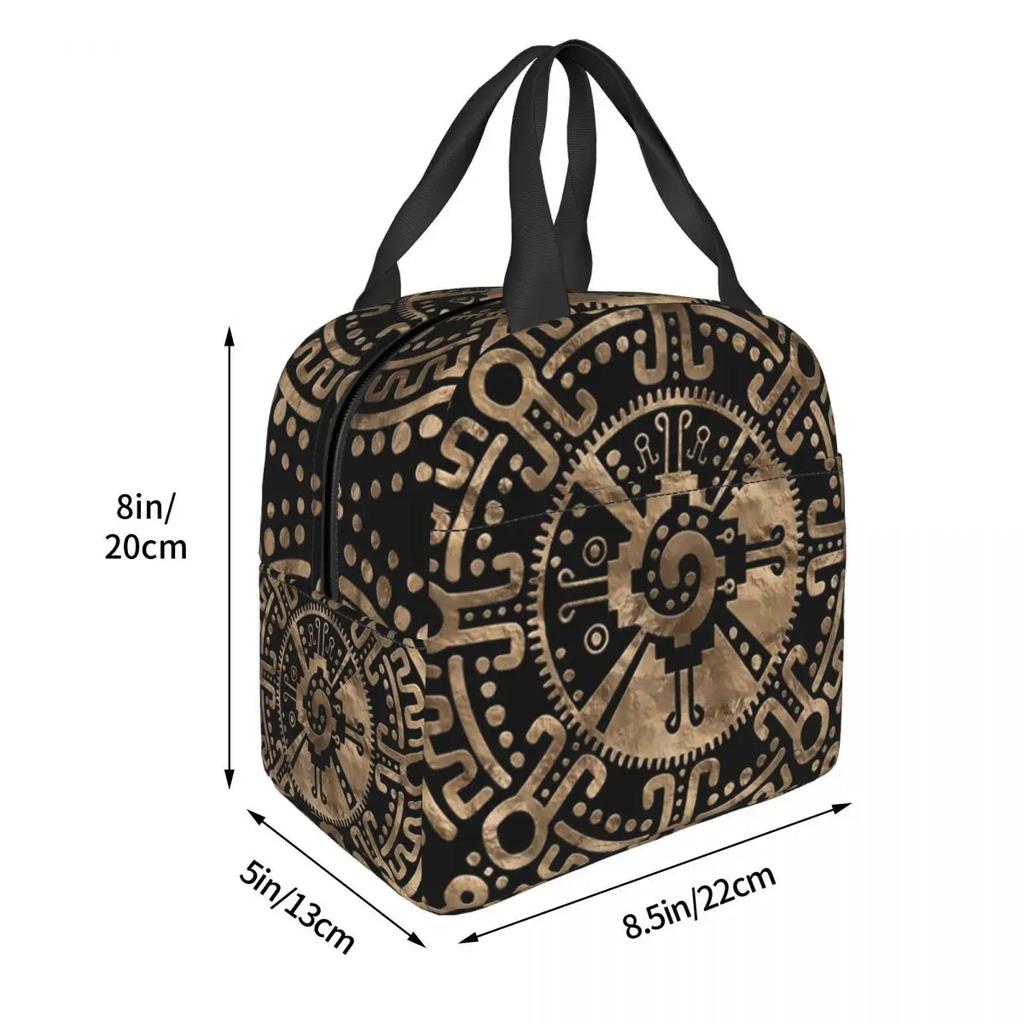 Mayan Aztec Hunab Ku Gold On Black Insulated Lunch Bag for Women Portable Cooler Thermal Lunch Box Beach Camping Travel