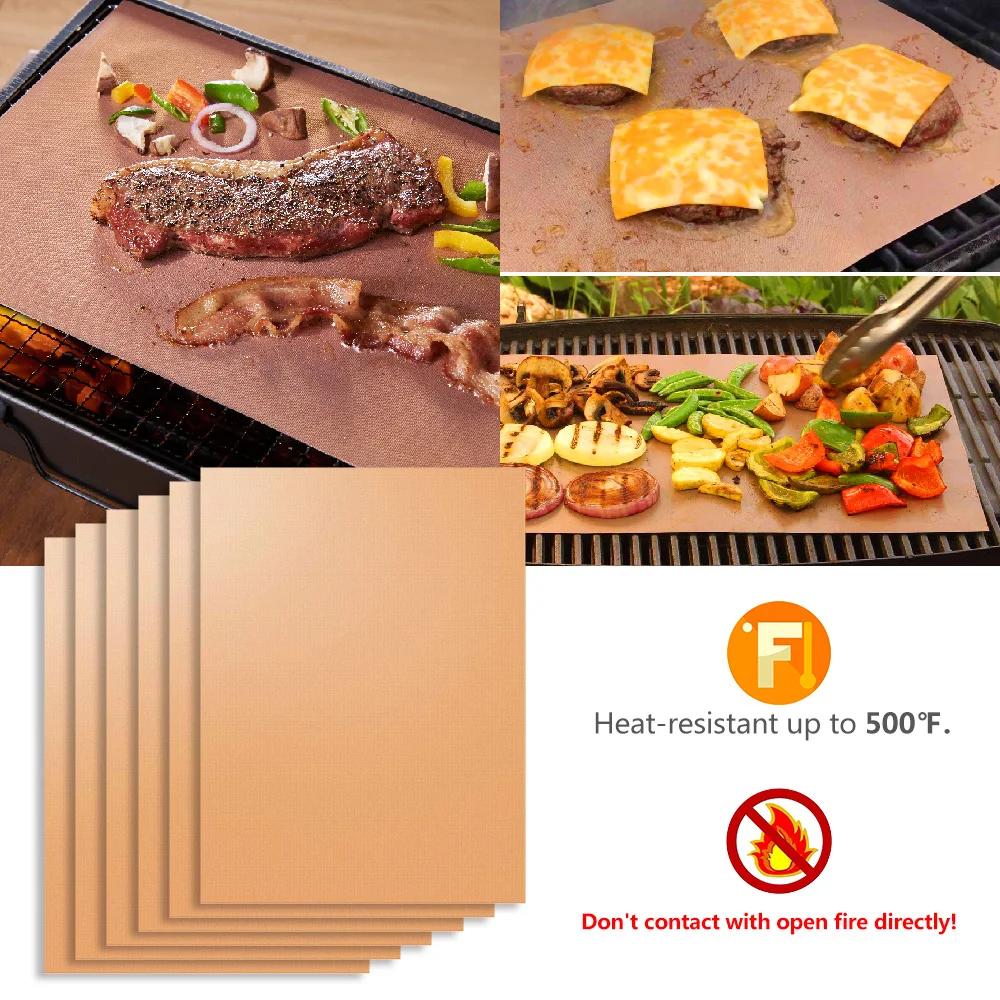 5 шт. Коврик для гриля BBQ, Коврик для выпечки, Лист для приготовления и жарки, Термостойкие коврики для выпечки, Подкладки для барбекю, Легко чистящийся кухонный инструмент