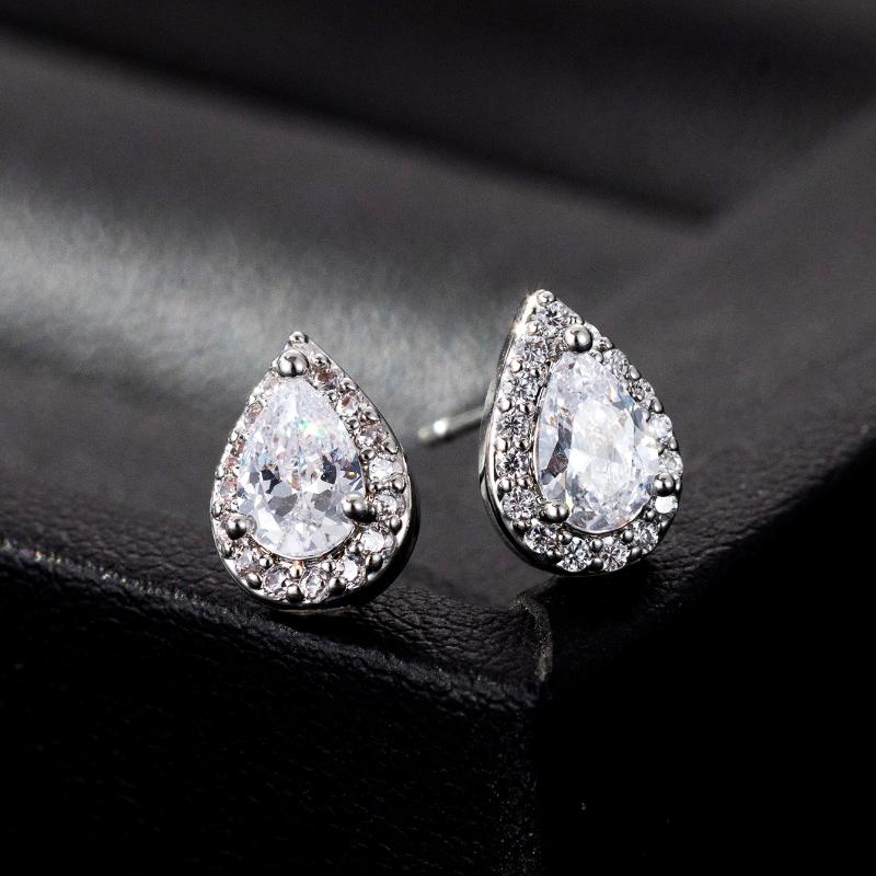 Свадебные украшения Европейская и американская мода Свадебные серьги-пусеты с цирконом в виде капли воды Изящные серьги для женщин Темпераментные серьги Горячие