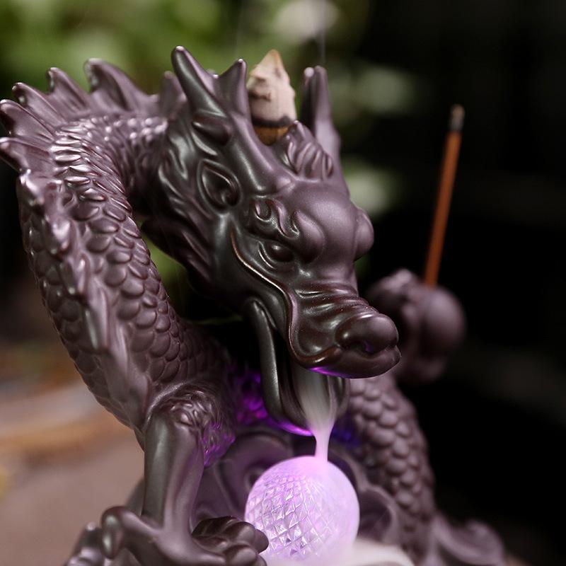 Ceramic Dragon Incense Falls Backflow Incense Burner Waterfall Incense Censer Incense Stick Holder With Lucky Led Crystal Ball