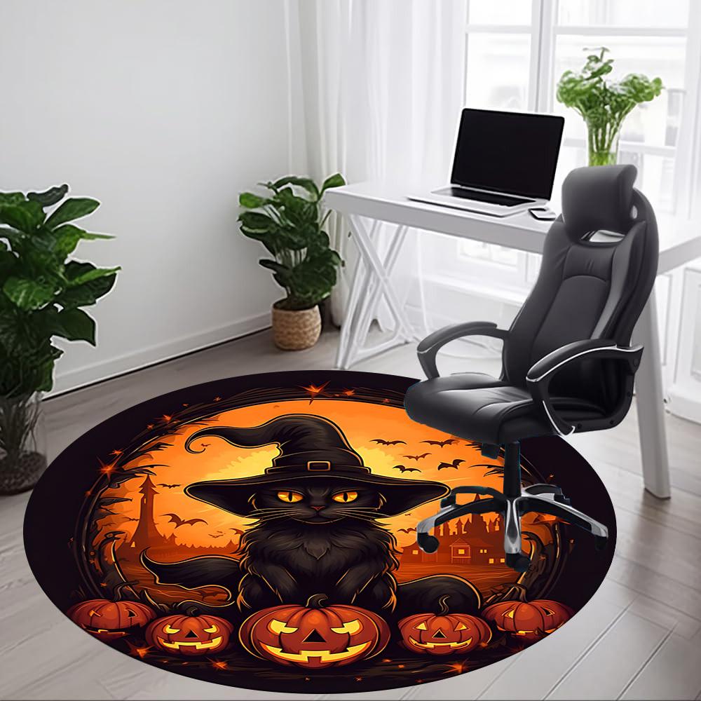 1pc Halloween Cat Office Round Area Rug, Under Office Chairs Bedroom Living Room Home Decor, Room Deco, Available in Various Sizes