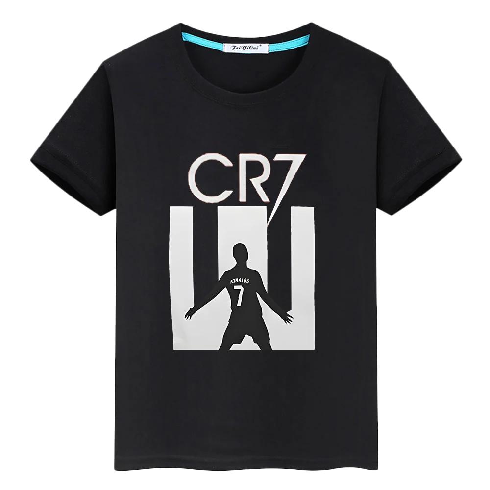 Футбольная футболка фаната CR7 для мальчика 10 лет 100% Хлопок аниме Короткая y2k one piece Принт Роналду Топы футболка гордости детская одежда девочки Веселая милая футболка