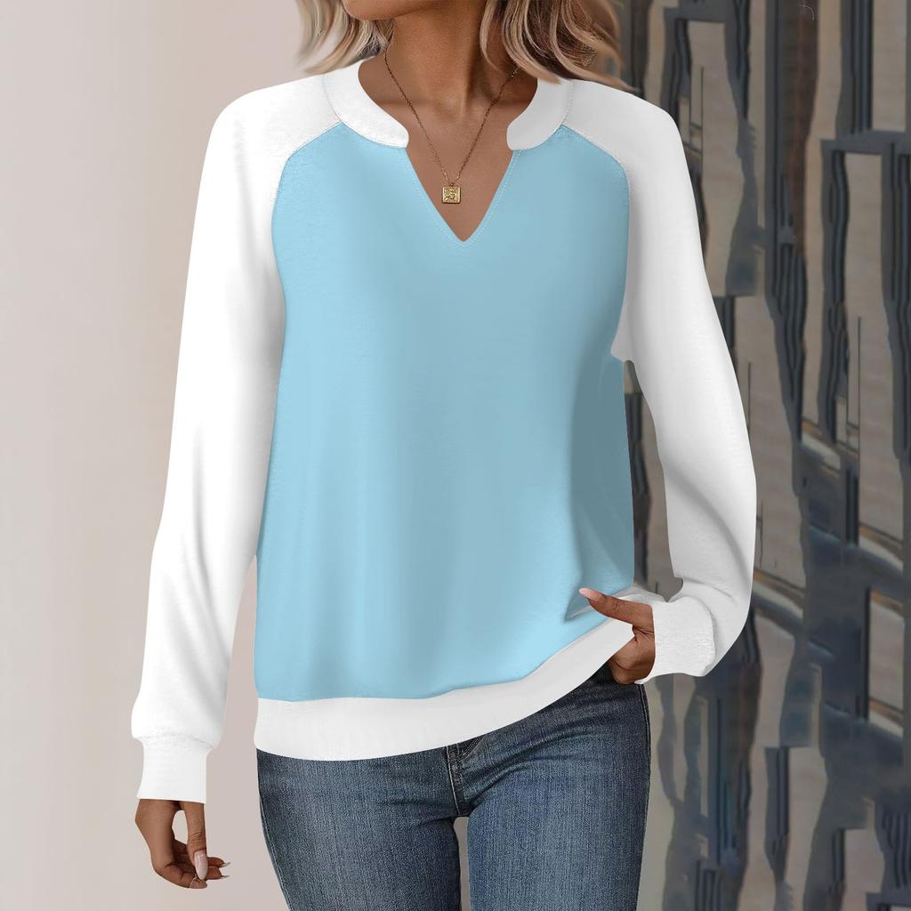 Женская повседневная толстовка с длинным рукавом и V-образным вырезом, однотонный свободный пуловер с принтом