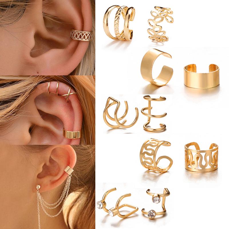 5/7/12PCS Ear Cuff Gold Color Leaves Non-Piercing Ear Clips Fake Cartilage Earrings Clip Earrings For Women Men Wholesale Jewelry