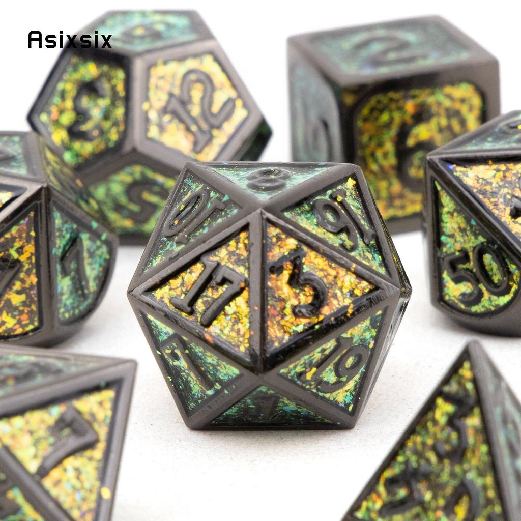 7 Pcs Green Standard Metal Dice Solid Metal Polyhedral Dice Set Suitable for Role-Playing RPG  Board Game Card Game