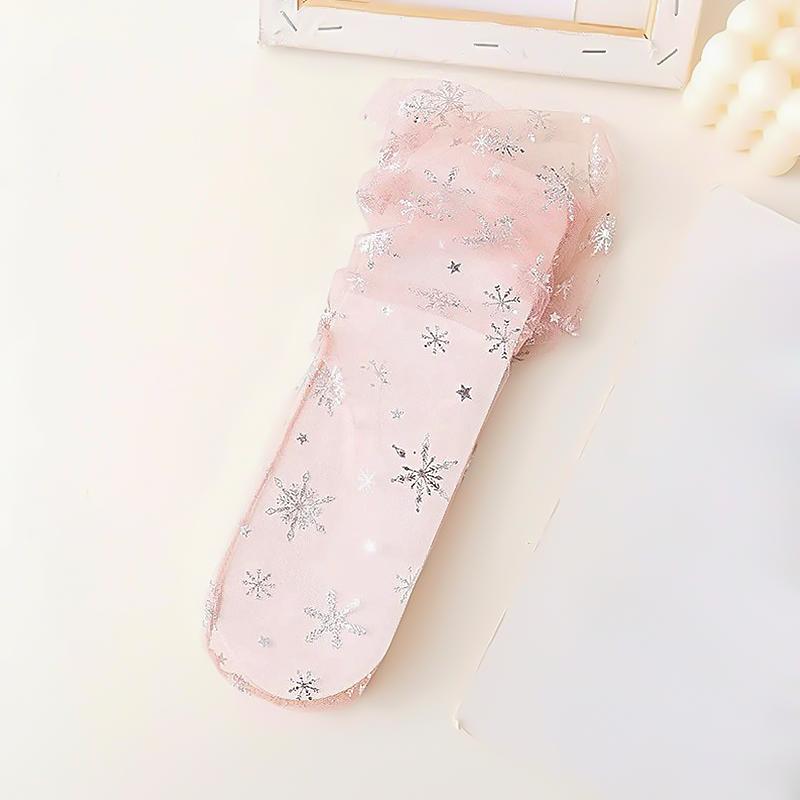 1 пара модных летних прозрачных носков средней длины из тюля с принтом снежинок и бантом Kawaii