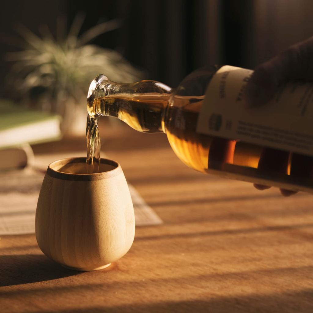 RIVERET Rocking Vessel Glasses, 240ml, Pair, Bamboo, Dishwasher Safe, White/Brown, RV-116WB