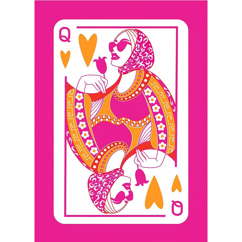 Queen of Hearts Wall Art Print Colorful Playing Card Poster Maximalist Card  Dopamine Queen Illustration Canvas Painting