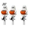 Weather Resistant Yard Art Halloween Ghost Candy Bowl Garden Stake, 2D Flat Pumpkin Holder with Cat Cute Decor And Bats, Trick or Treat for