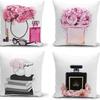 Fashion Theme Pillowcase Perfume Flower Square Cushion Cover French Decorative Peach Leather Velvet Super Soft Home Light Luxury